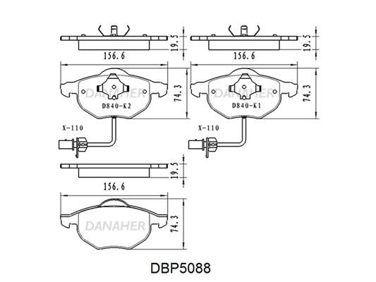 Danaher DBP5088 Front disc brake pads, set DBP5088