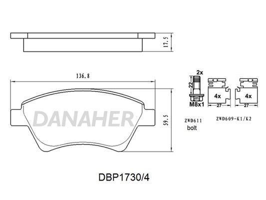 Danaher DBP1730/4 Brake Pad Set, disc brake DBP17304
