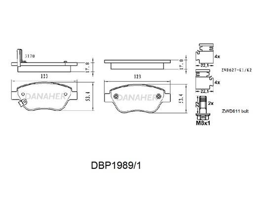 Danaher DBP1989/1 Brake Pad Set, disc brake DBP19891