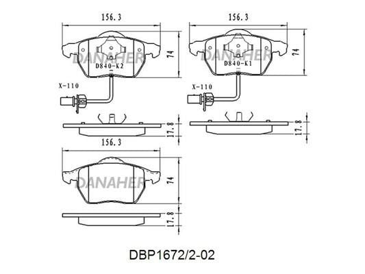 Danaher DBP1672/2-02 Brake Pad Set, disc brake DBP1672202