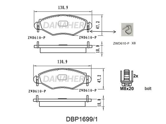 Danaher DBP1699/1 Brake Pad Set, disc brake DBP16991