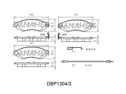 Danaher DBP1304/3 Brake Pad Set, disc brake DBP13043