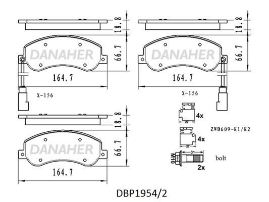 Danaher DBP1954/2 Brake Pad Set, disc brake DBP19542