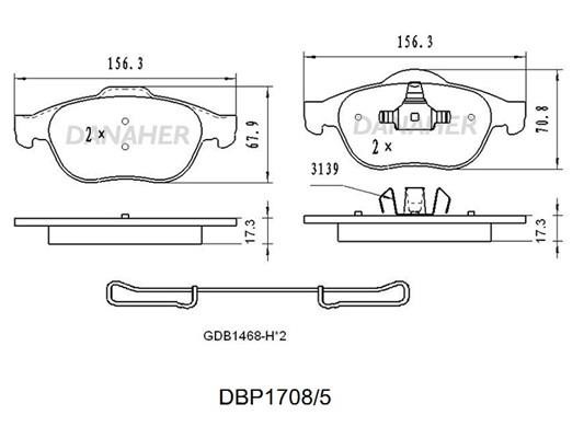 Danaher DBP1708/5 Brake Pad Set, disc brake DBP17085