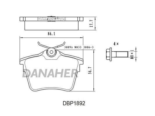 Danaher DBP1892 Brake Pad Set, disc brake DBP1892