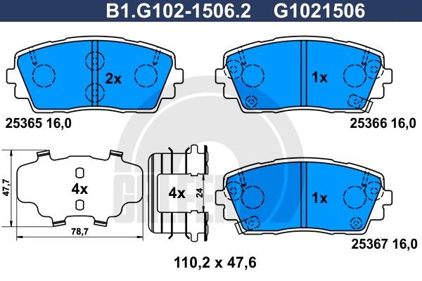 Galfer B1G10215062 Brake Pad Set, disc brake B1G10215062