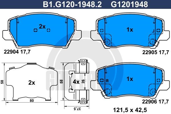 Galfer B1.G120-1948.2 Brake Pad Set, disc brake B1G12019482