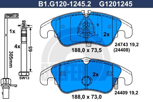 Galfer B1.G120-1245.2 Brake Pad Set, disc brake B1G12012452