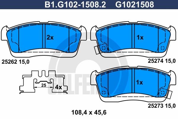 Galfer B1.G102-1508.2 Brake Pad Set, disc brake B1G10215082