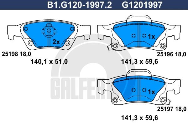 Galfer B1.G120-1997.2 Brake Pad Set, disc brake B1G12019972