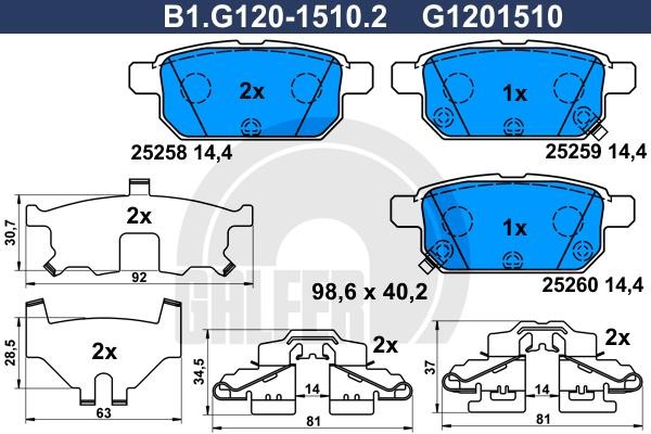 Galfer B1.G120-1510.2 Brake Pad Set, disc brake B1G12015102