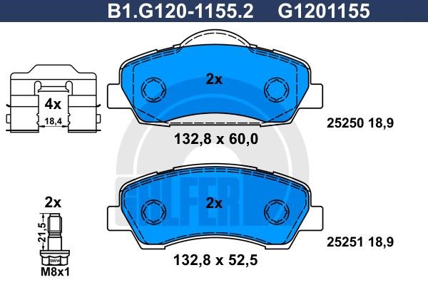 Galfer B1G12011552 Brake Pad Set, disc brake B1G12011552