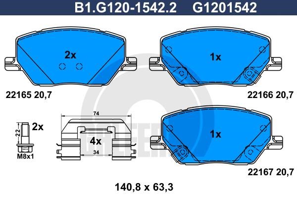 Galfer B1.G120-1542.2 Brake Pad Set, disc brake B1G12015422