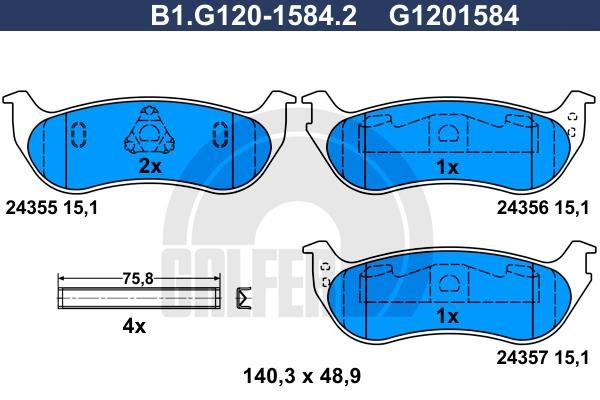 Galfer B1.G120-1584.2 Brake Pad Set, disc brake B1G12015842