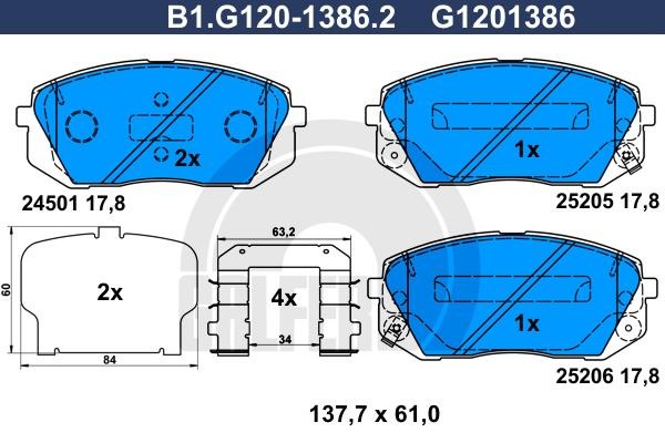 Galfer B1.G120-1386.2 Brake Pad Set, disc brake B1G12013862