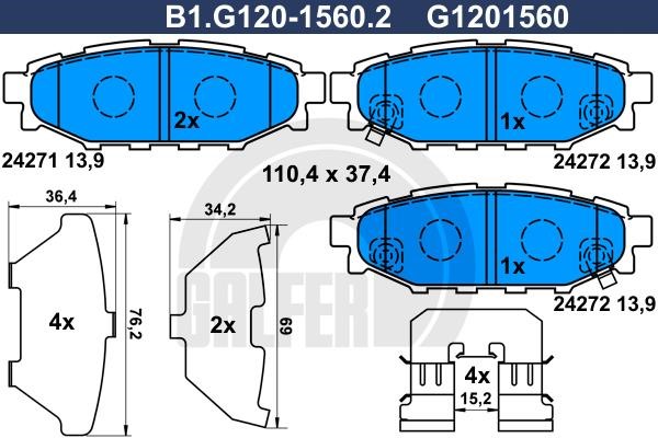 Galfer B1.G120-1560.2 Brake Pad Set, disc brake B1G12015602