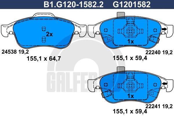 Galfer B1.G120-1582.2 Brake Pad Set, disc brake B1G12015822