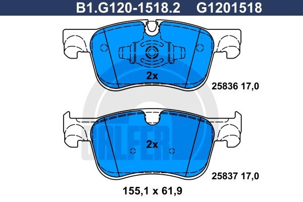 Galfer B1G12015182 Brake Pad Set, disc brake B1G12015182