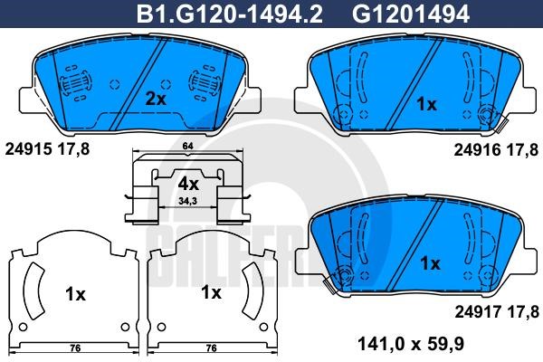 Galfer B1.G120-1494.2 Brake Pad Set, disc brake B1G12014942