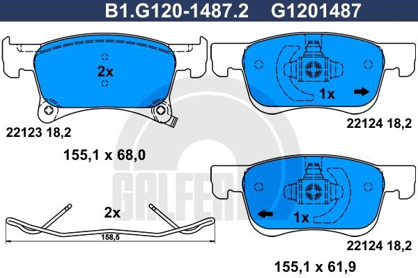 Galfer B1.G120-1487.2 Brake Pad Set, disc brake B1G12014872