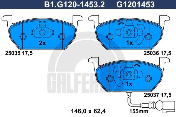 Galfer B1G12014532 Brake Pad Set, disc brake B1G12014532