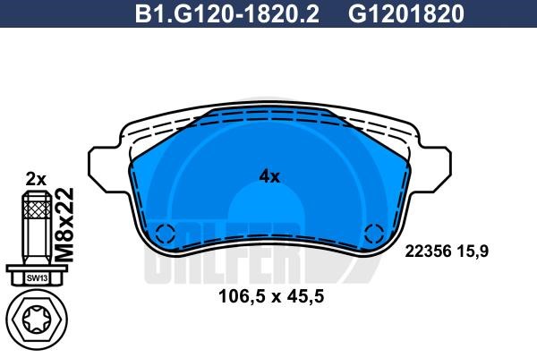 Galfer B1.G120-1820.2 Brake Pad Set, disc brake B1G12018202