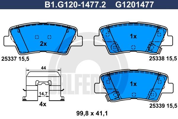 Galfer B1.G120-1477.2 Brake Pad Set, disc brake B1G12014772