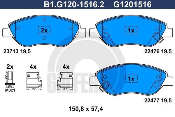 Galfer B1.G120-1516.2 Brake Pad Set, disc brake B1G12015162