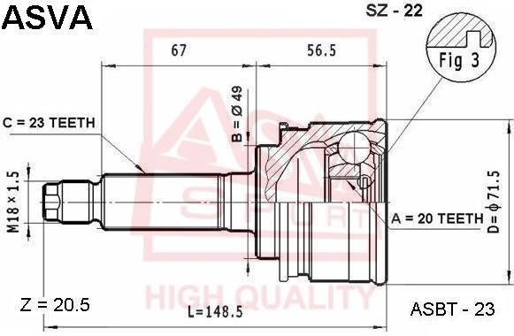 Asva SZ-22 CV joint SZ22