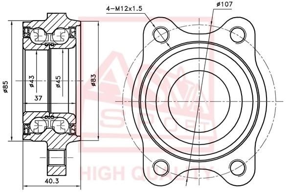 Asva ADWH-A6MF85-KIT Wheel hub with front bearing ADWHA6MF85KIT