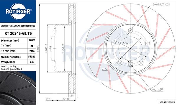 Rotinger RT 20345-GL T6 Front brake disc ventilated RT20345GLT6