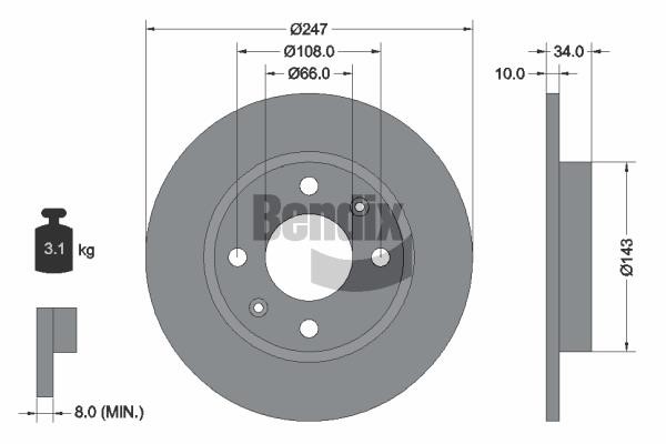 BDS1033 Bendix USA Brake disc