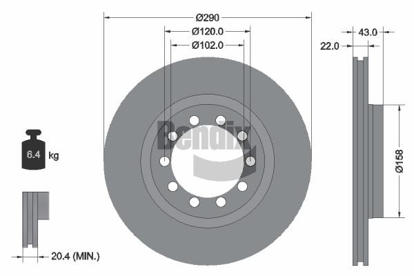 Brake discs Renault Master Pro: BDS1808 Bendix USA Brake disc