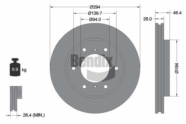 Brake rotor Fiat Fullback: BDS1273HC Bendix USA Brake disc