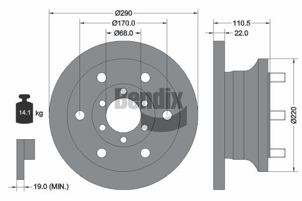 Brake system parts Iveco: BDS1294 Bendix USA Brake disc