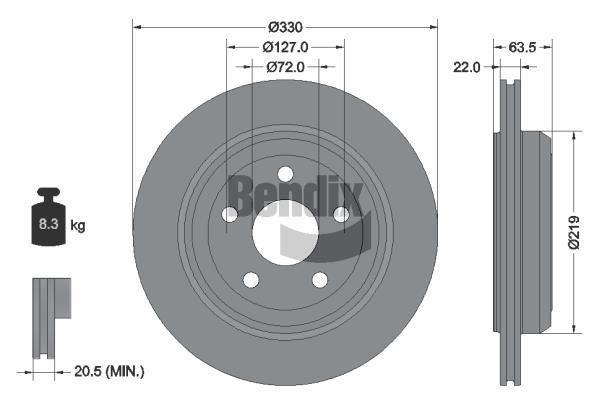 Brake system parts Dodge Durango: BDS1705 Bendix USA Brake disc
