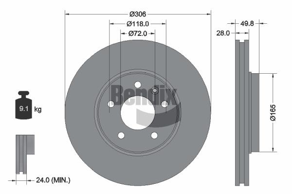 Bendix USA BDS1039HC Brake disc BDS1039HC