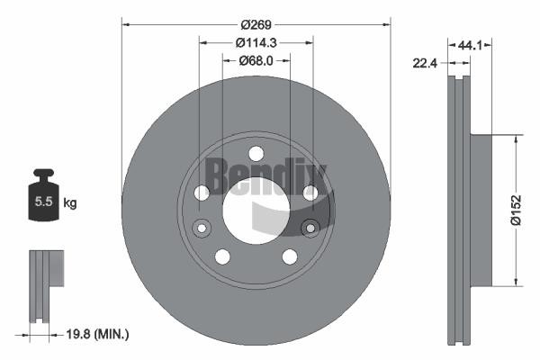 Brake rotor Renault Duster: BDS1240 Bendix USA Brake disc