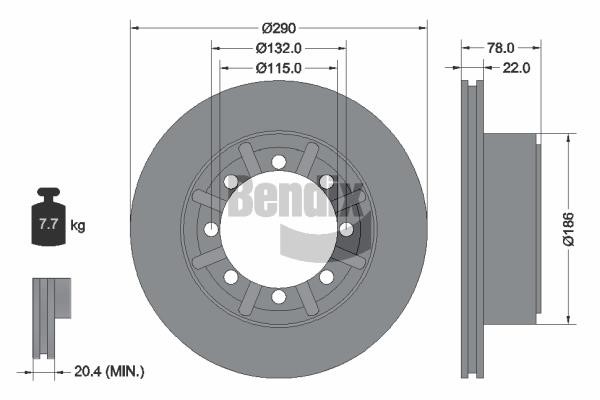 Brake discs Renault Master Pro: BDS1785 Bendix USA Brake disc