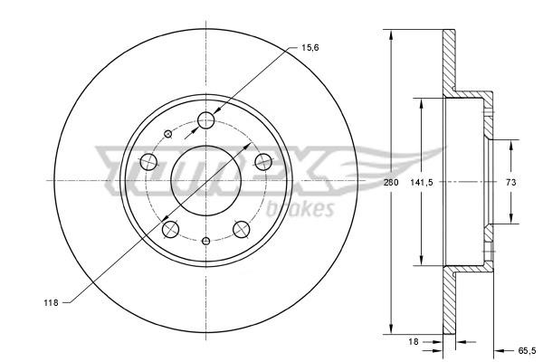 Tomex TX 73-46 Unventilated front brake disc TX7346