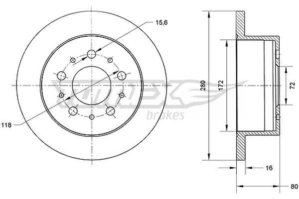 Tomex TX 70-61 Rear brake disc, non-ventilated TX7061