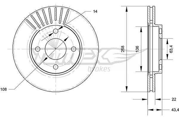 Tomex TX 70-13 Front brake disc ventilated TX7013