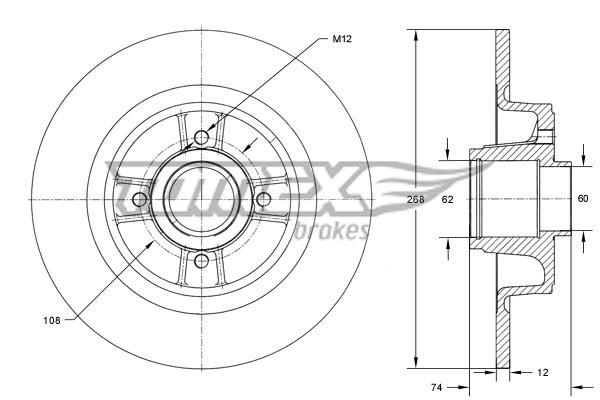 Tomex TX 73-581 Rear brake disc, non-ventilated TX73581