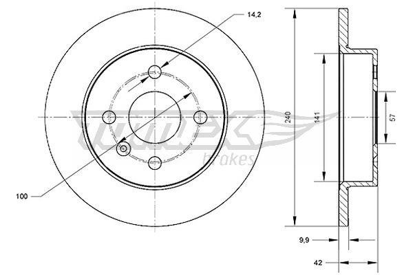 Tomex TX 70-23 Rear brake disc, non-ventilated TX7023