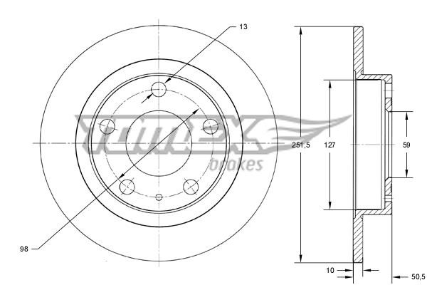 Tomex TX 71-58 Rear brake disc, non-ventilated TX7158