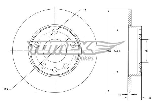 Tomex TX 73-72 Rear brake disc, non-ventilated TX7372
