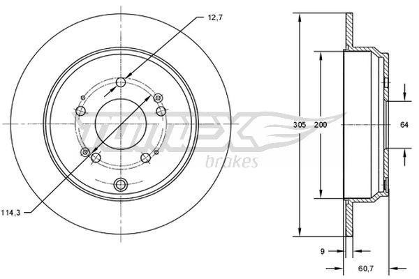 Tomex TX 73-04 Rear brake disc, non-ventilated TX7304