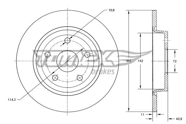 Tomex TX 73-21 Rear brake disc, non-ventilated TX7321