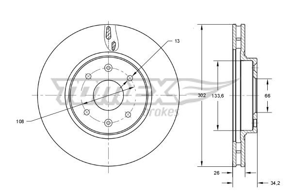 Tomex TX 73-64 Front brake disc ventilated TX7364