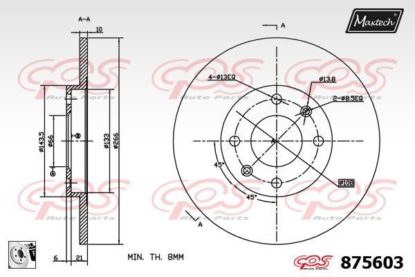 MaxTech 875603.0080 Unventilated front brake disc 8756030080